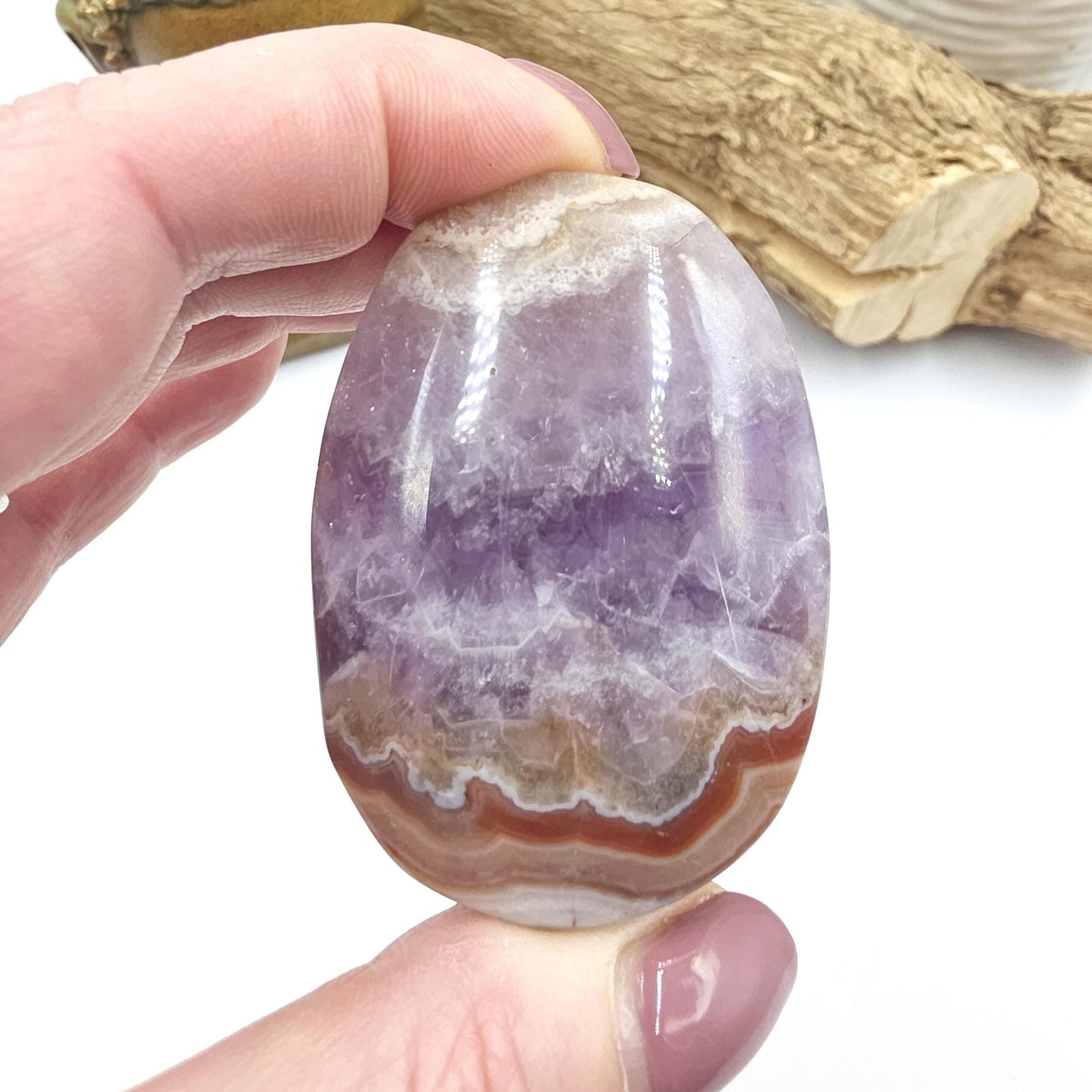 Amethyst Agate Palm Stone – Calm, Protection & Spiritual Healing Crystal, 85g