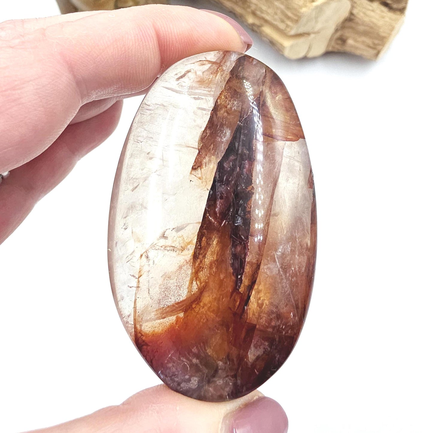 Sparkly Fire Quartz (Hematoid) Palm Stone with Rainbows – Confidence & Healing Crystal, 120g