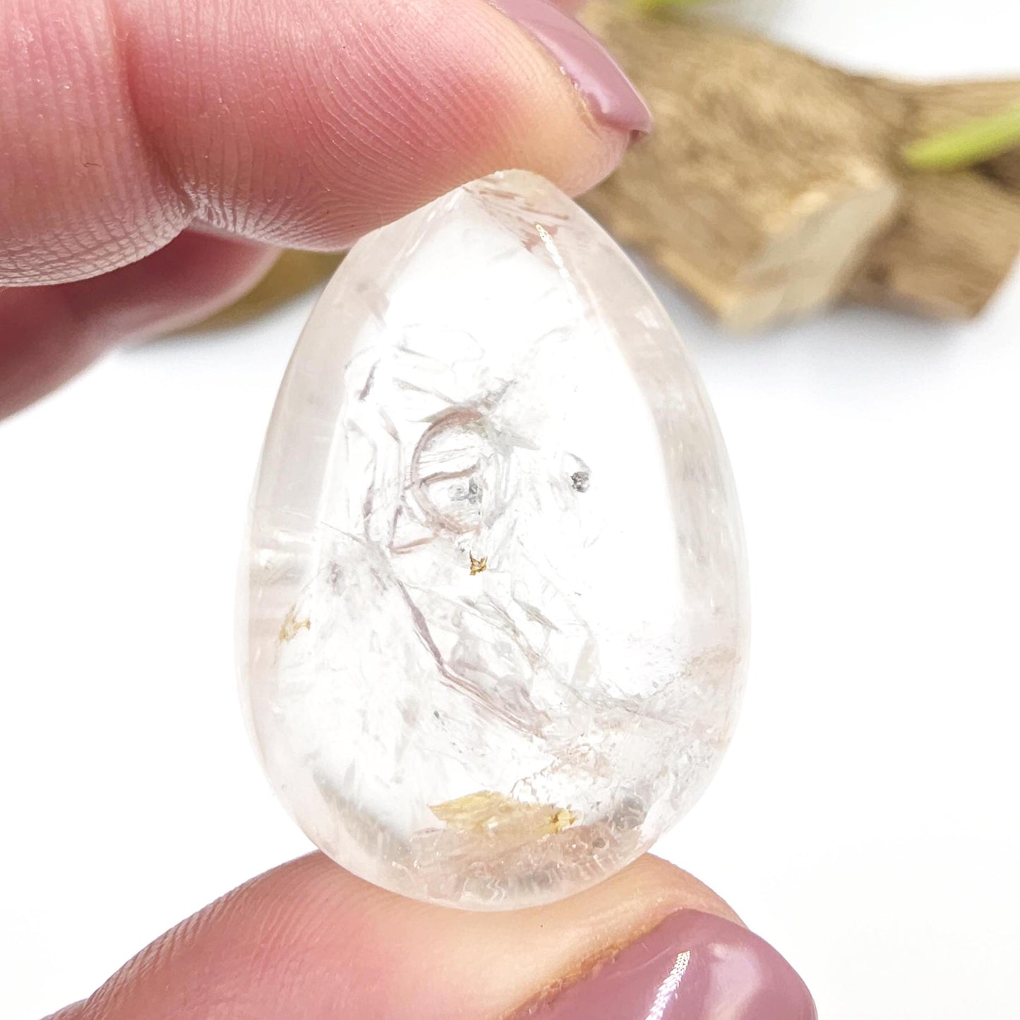 High Grade Enhydro Quartz Teardrop Palm Stone – 2 Moving Water Bubbles, Natural Rainbows & Amplifying Energy Crystal, 20g