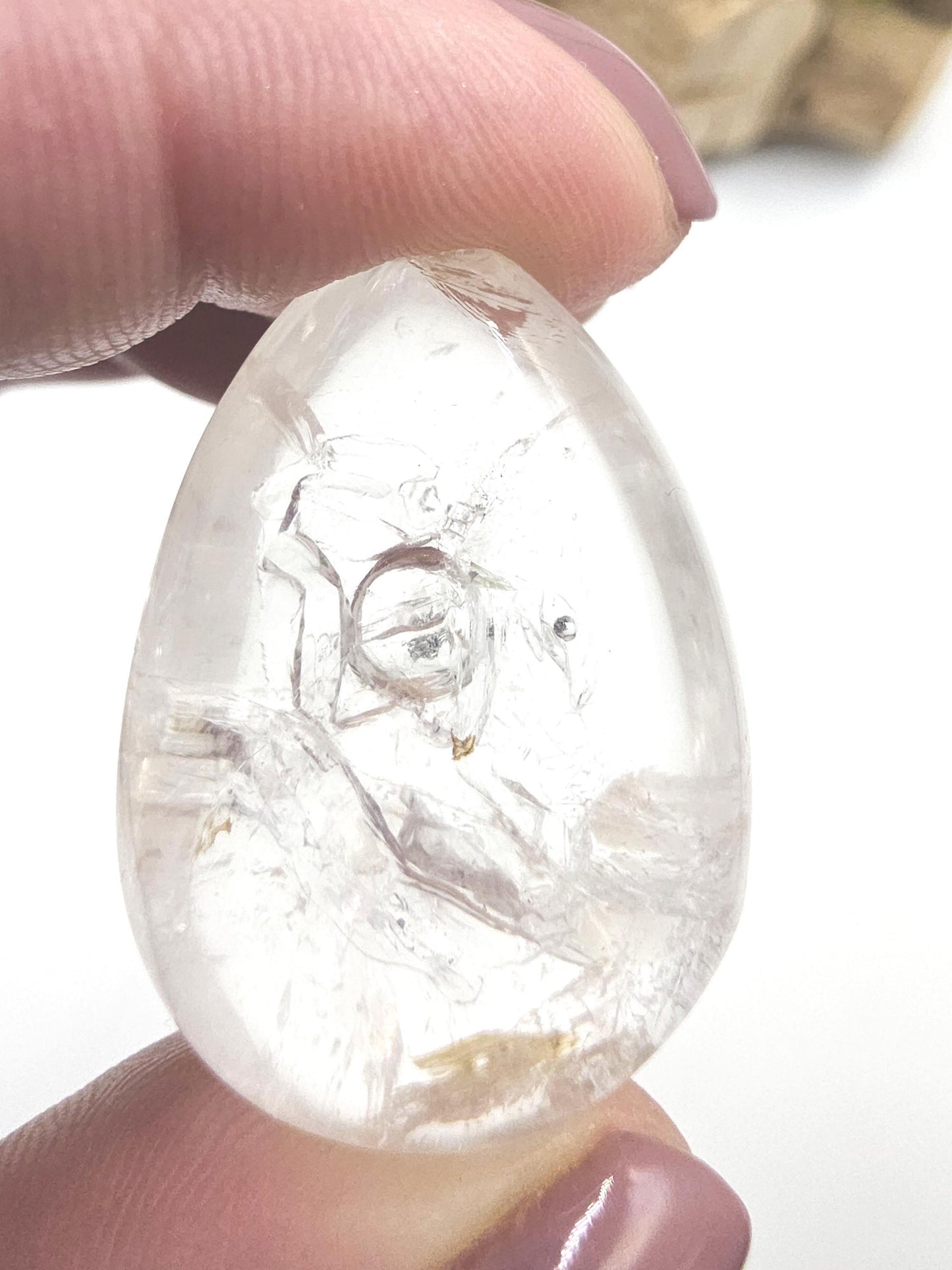 High Grade Enhydro Quartz Teardrop Palm Stone – 2 Moving Water Bubbles, Natural Rainbows & Amplifying Energy Crystal, 20g