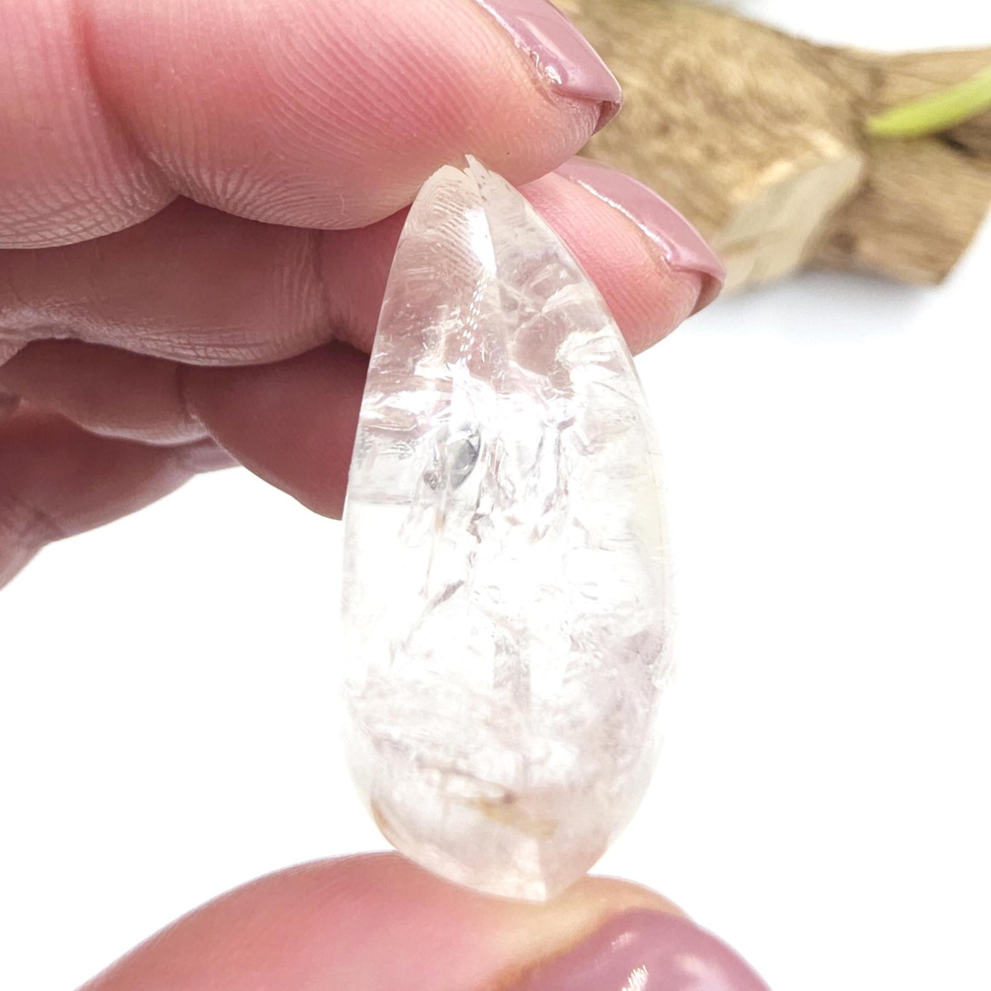 High Grade Enhydro Quartz Teardrop Palm Stone – 2 Moving Water Bubbles, Natural Rainbows & Amplifying Energy Crystal, 20g