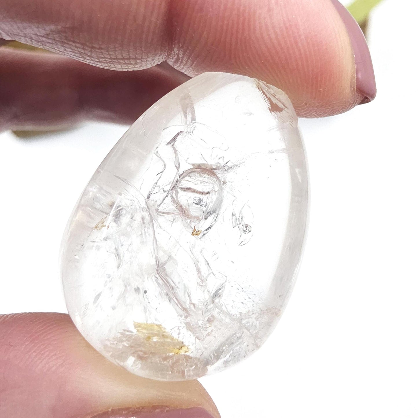 High Grade Enhydro Quartz Teardrop Palm Stone – 2 Moving Water Bubbles, Natural Rainbows & Amplifying Energy Crystal, 20g