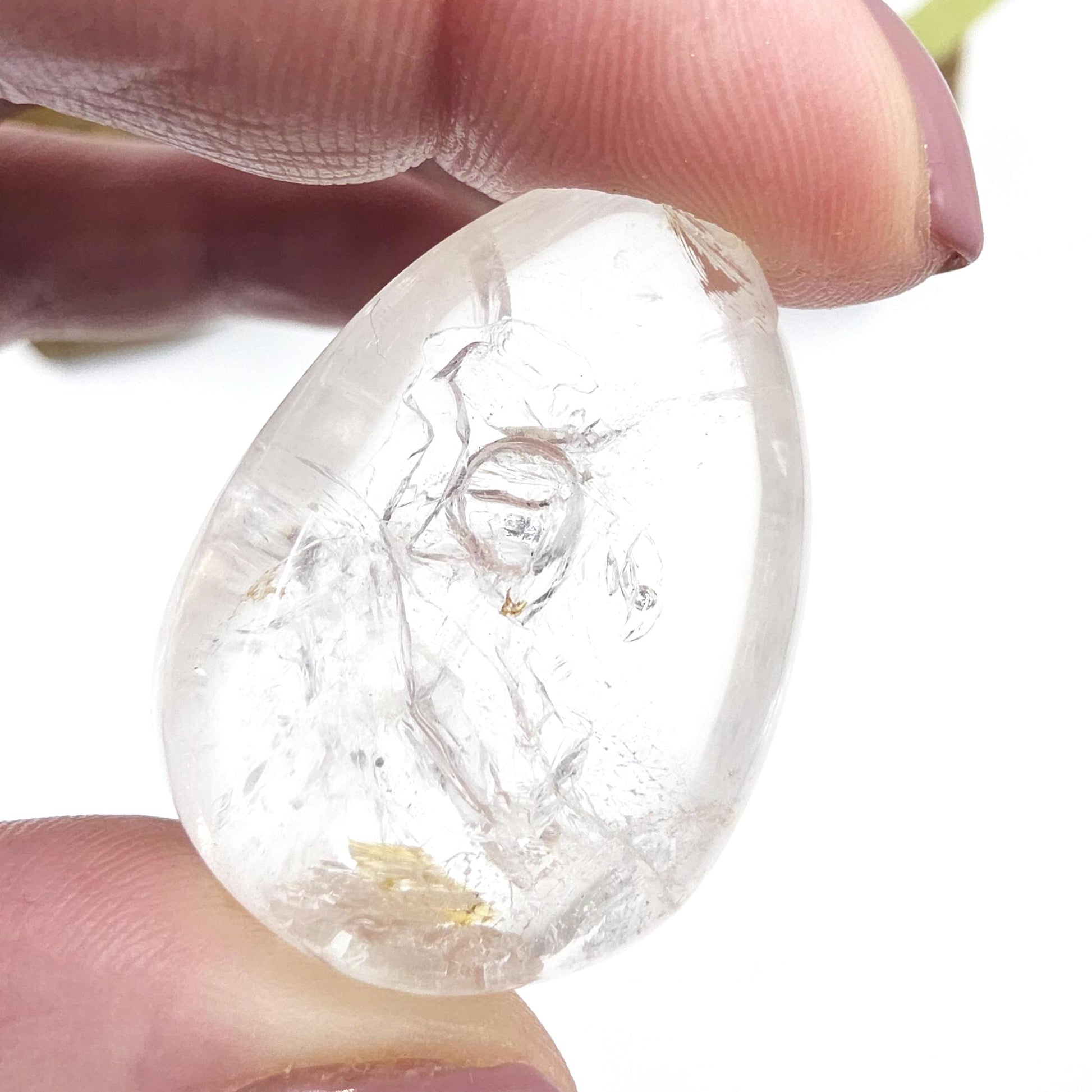 High Grade Enhydro Quartz Teardrop Palm Stone – 2 Moving Water Bubbles, Natural Rainbows & Amplifying Energy Crystal, 20g