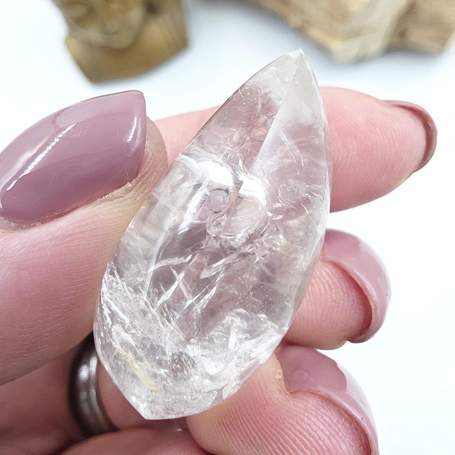 High Grade Enhydro Quartz Teardrop Palm Stone – 2 Moving Water Bubbles, Natural Rainbows & Amplifying Energy Crystal, 20g