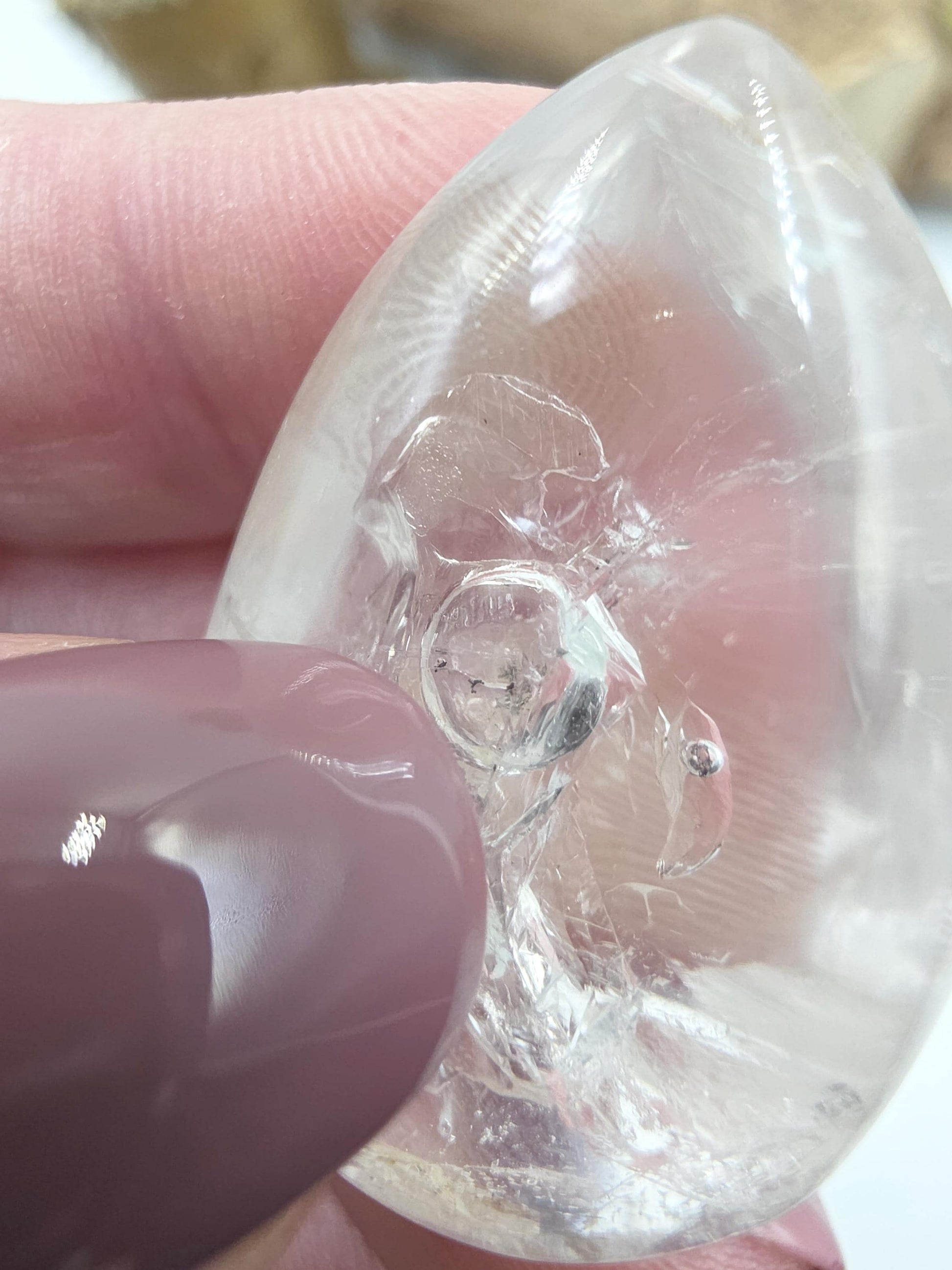 High Grade Enhydro Quartz Teardrop Palm Stone – 2 Moving Water Bubbles, Natural Rainbows & Amplifying Energy Crystal, 20g
