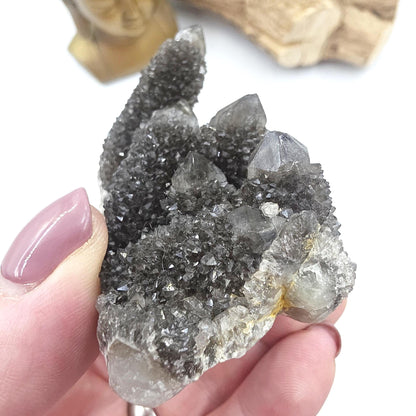 Rare Black Spirit Quartz Cluster Specimen – Protection, Spiritual Growth & High Vibration Crystal, 90g