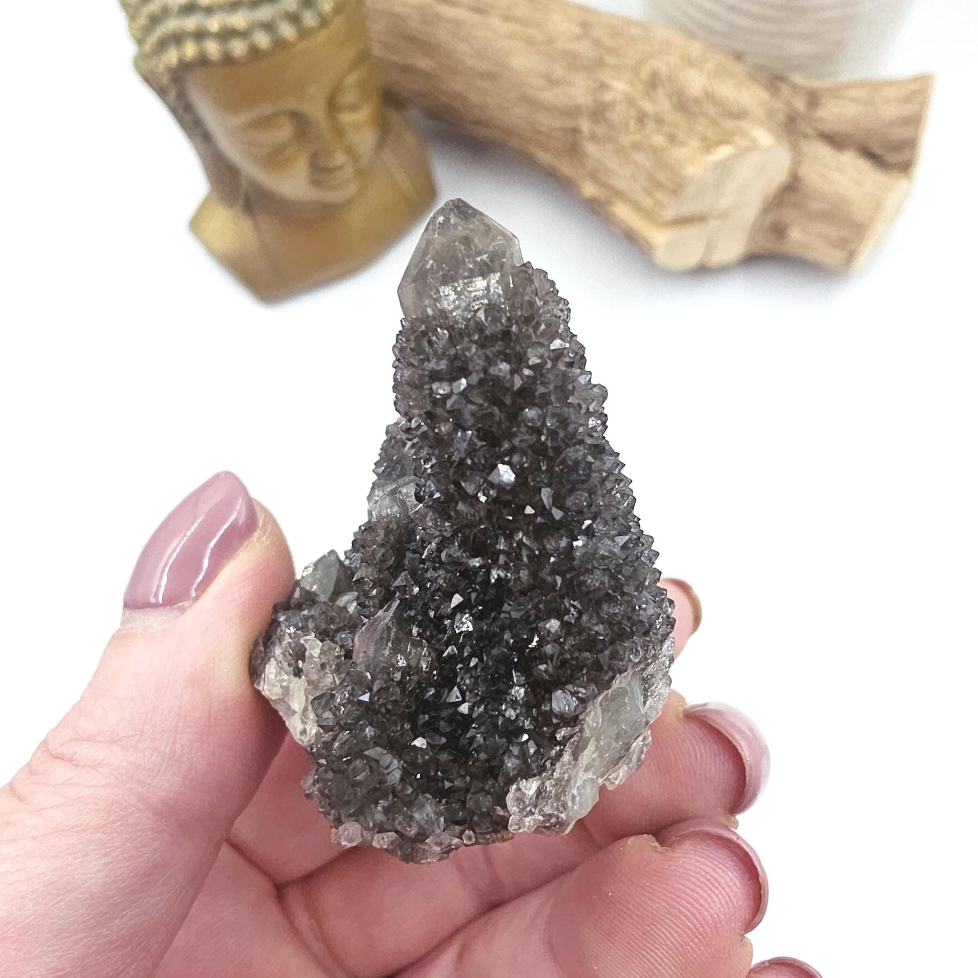 Rare Black Spirit Quartz Cluster Specimen – Protection, Spiritual Growth & High Vibration Crystal, 90g