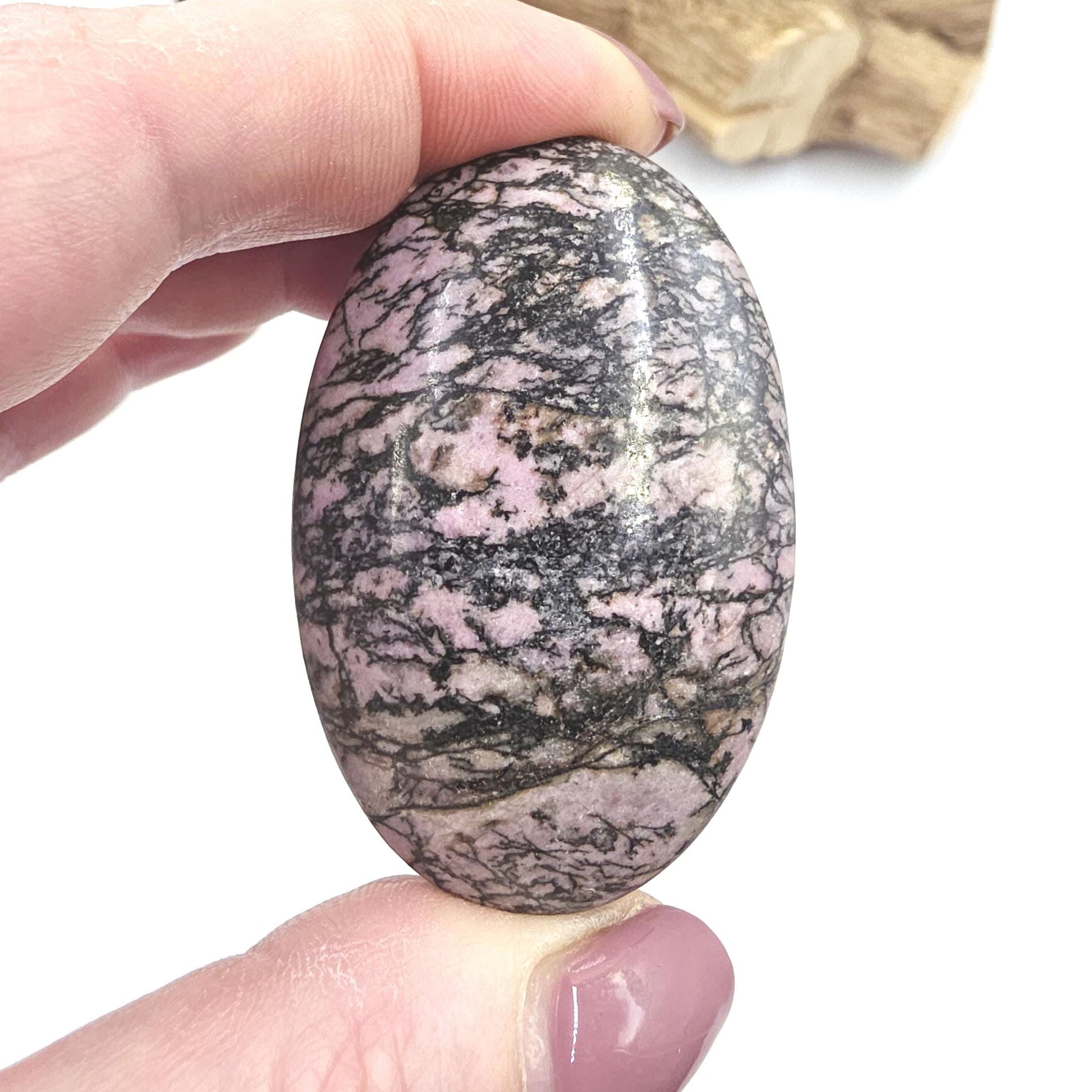 Rhodonite Palm Stone – Emotional Healing, Compassion & Grounded Heart Support Crystal, 60g