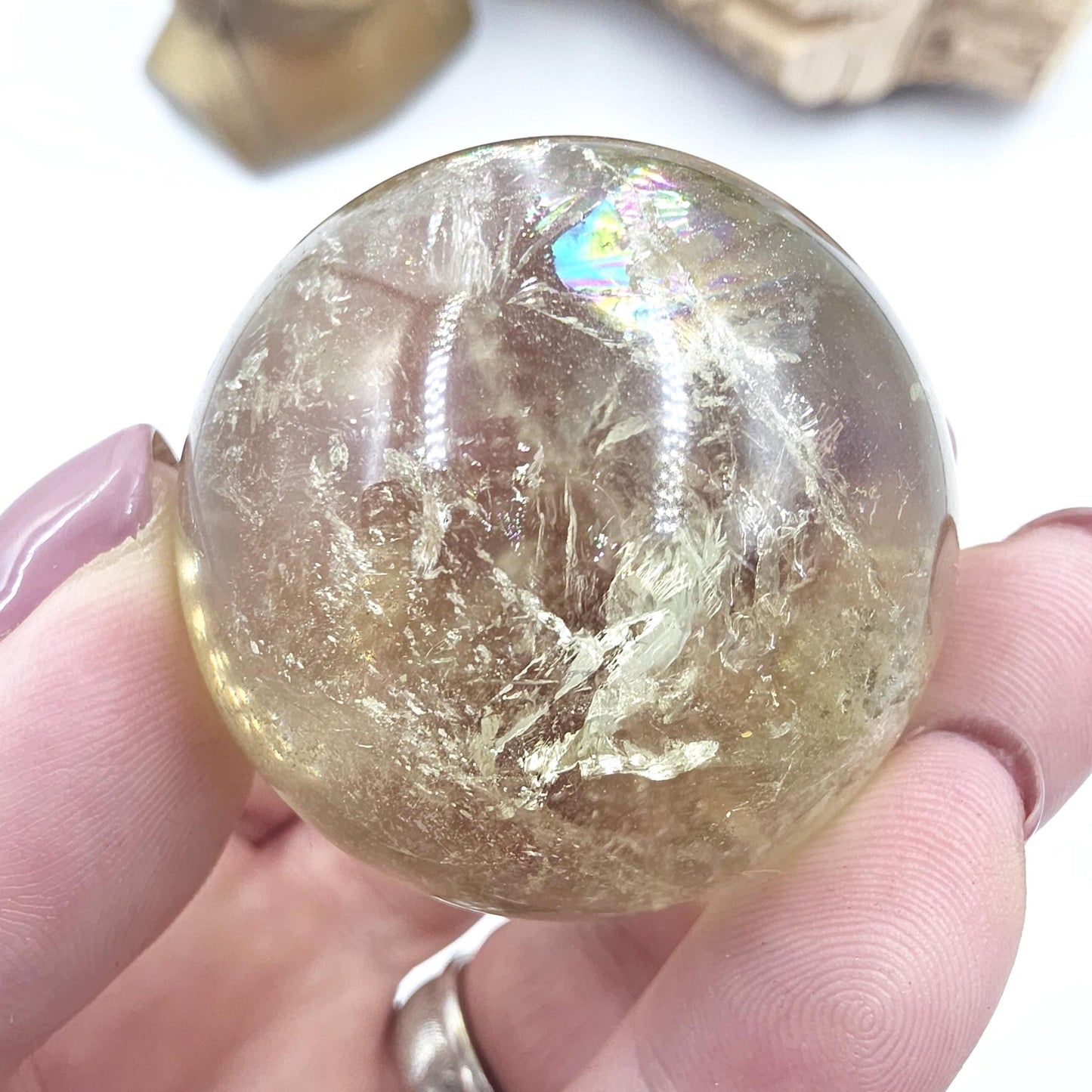 Citrine Sphere with Rainbows – Abundance & Positive Energy Crystal, 43mm