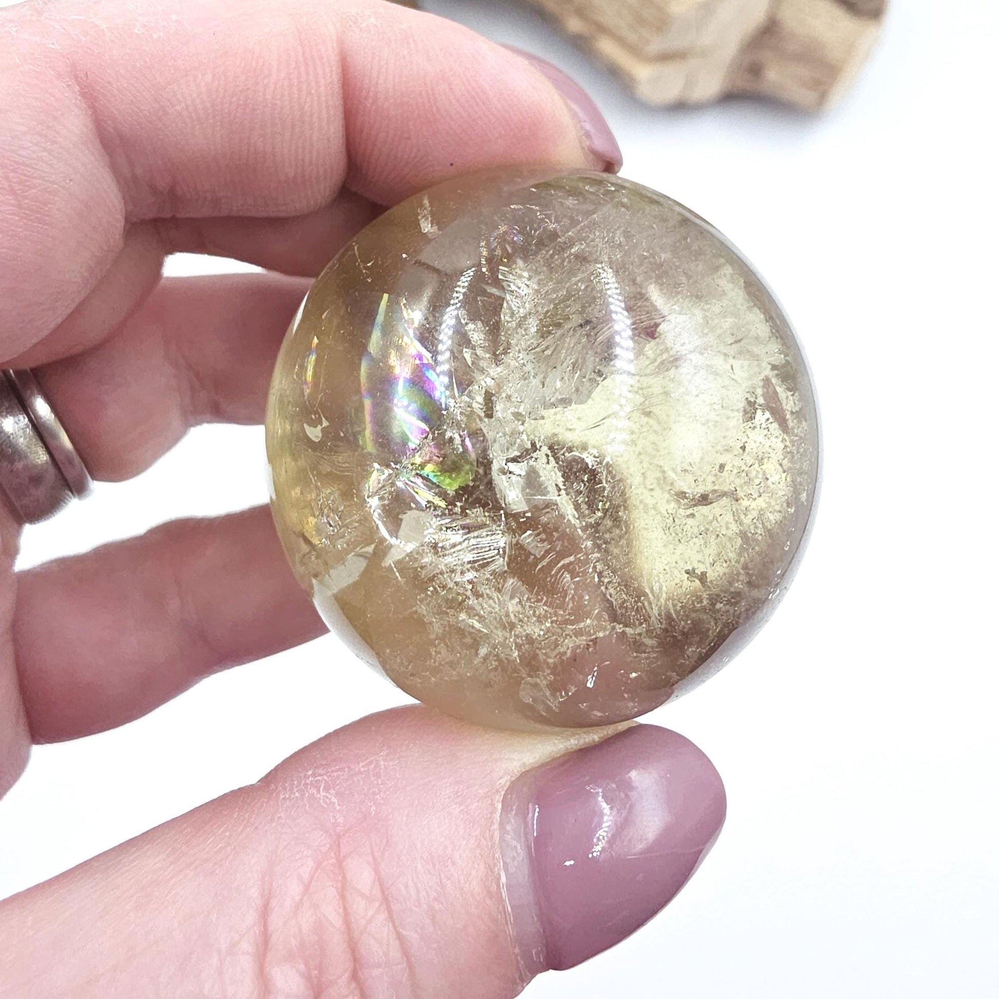 Citrine Sphere with Rainbows – Abundance & Positive Energy Crystal, 43mm