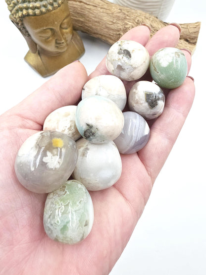 Green Flower Agate (Sakura)Tumble Stones – Growth, Balance & Heart Healing Crystal, 2-3cm