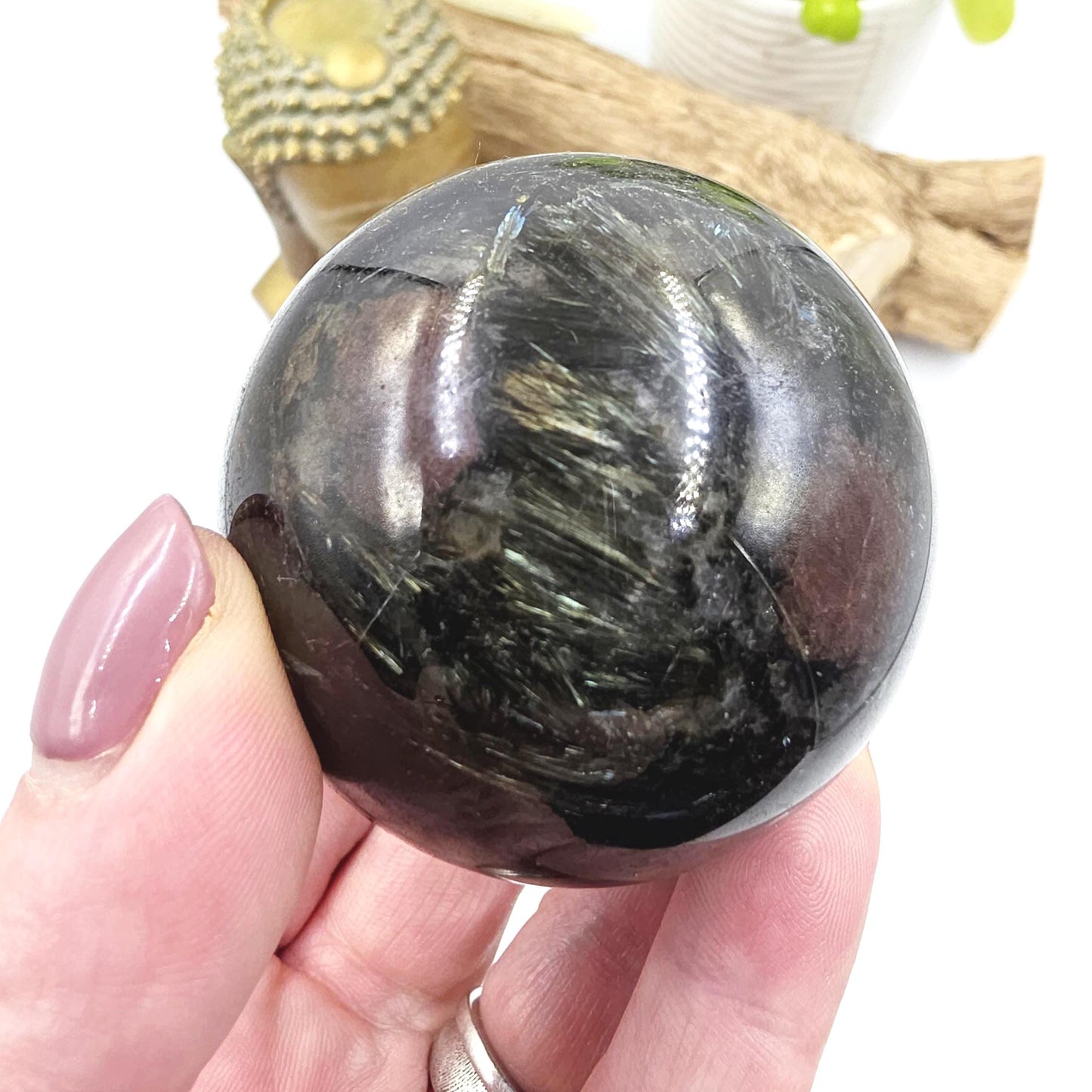 Flashy Astrophyllite & Garnet Sphere – Transformation, Strength and Spiritual Growth Crystal, 57mm