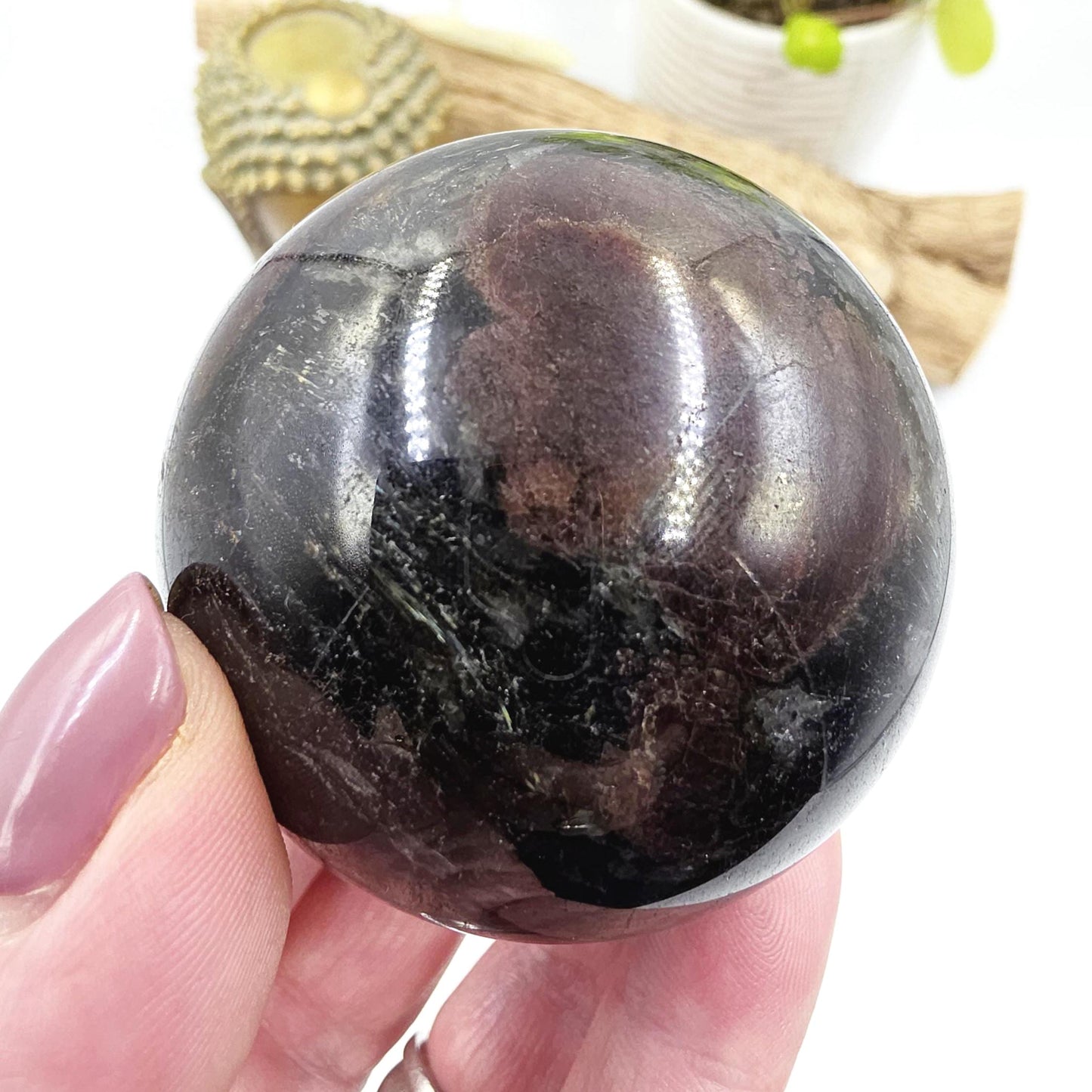 Flashy Astrophyllite & Garnet Sphere – Transformation, Strength and Spiritual Growth Crystal, 57mm
