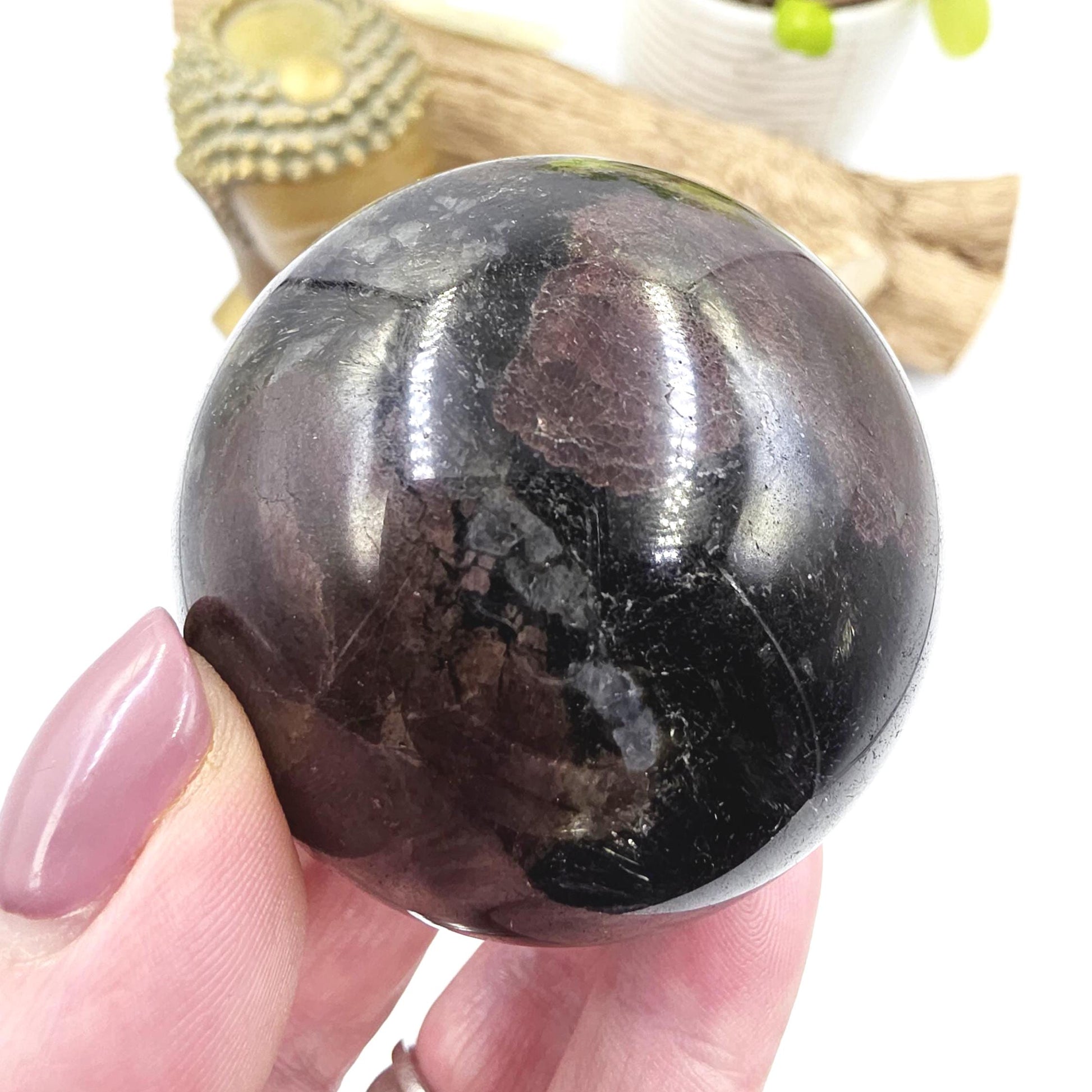 Flashy Astrophyllite & Garnet Sphere – Transformation, Strength and Spiritual Growth Crystal, 57mm