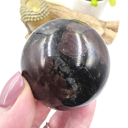 Flashy Astrophyllite & Garnet Sphere – Transformation, Strength and Spiritual Growth Crystal, 57mm