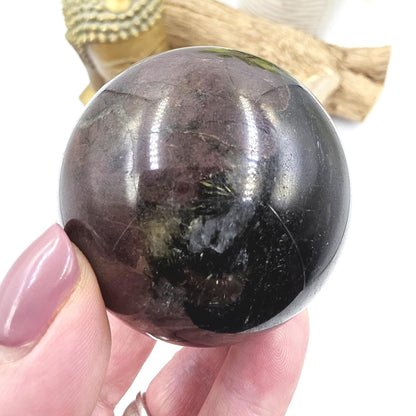 Flashy Astrophyllite & Garnet Sphere – Transformation, Strength and Spiritual Growth Crystal, 57mm