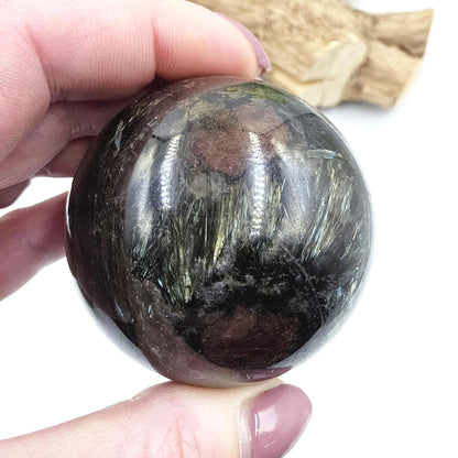 Flashy Astrophyllite & Garnet Sphere – Transformation, Strength and Spiritual Growth Crystal, 57mm