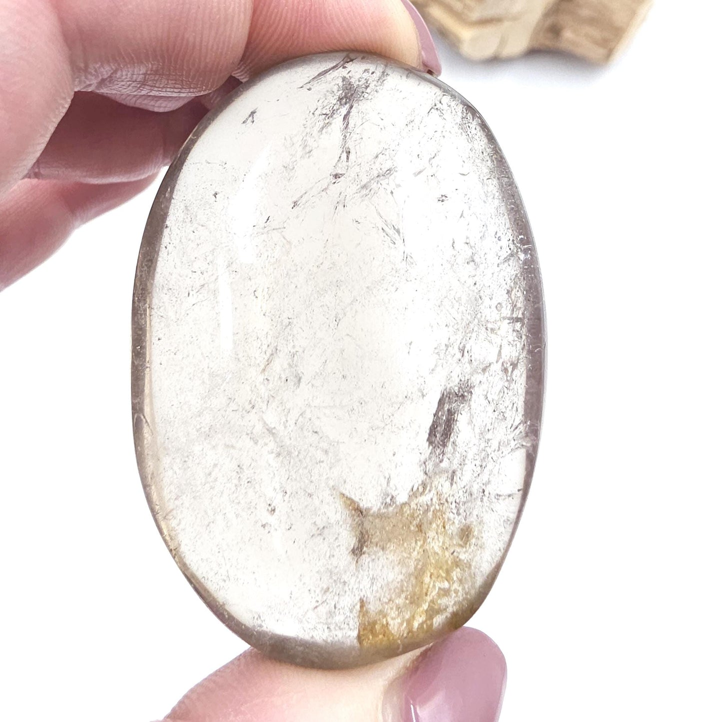Smoky Quartz Palm Stone with Golden Healer Inclusions – Grounding & Healing Crystal, 80g