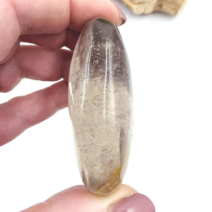 Smoky Quartz Palm Stone with Golden Healer Inclusions – Grounding & Healing Crystal, 80g