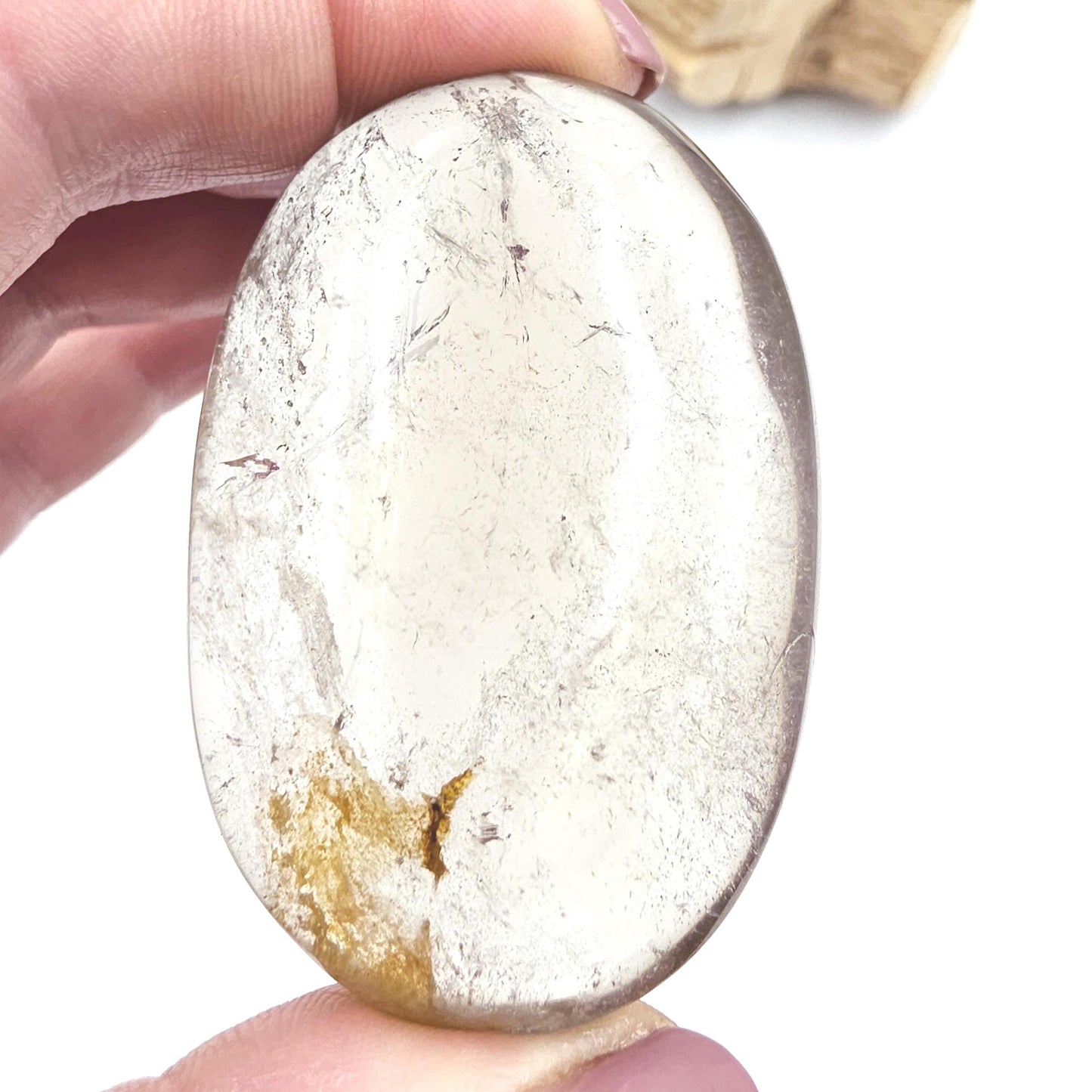 Smoky Quartz Palm Stone with Golden Healer Inclusions – Grounding & Healing Crystal, 80g