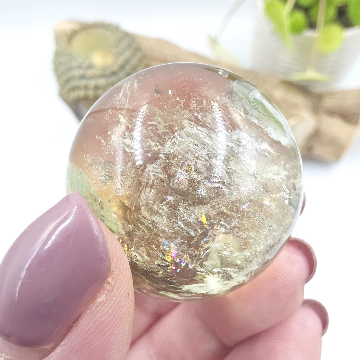 Discounted Citrine Sphere with Large Rainbows – Abundance & Positive Energy Crystal, 37mm