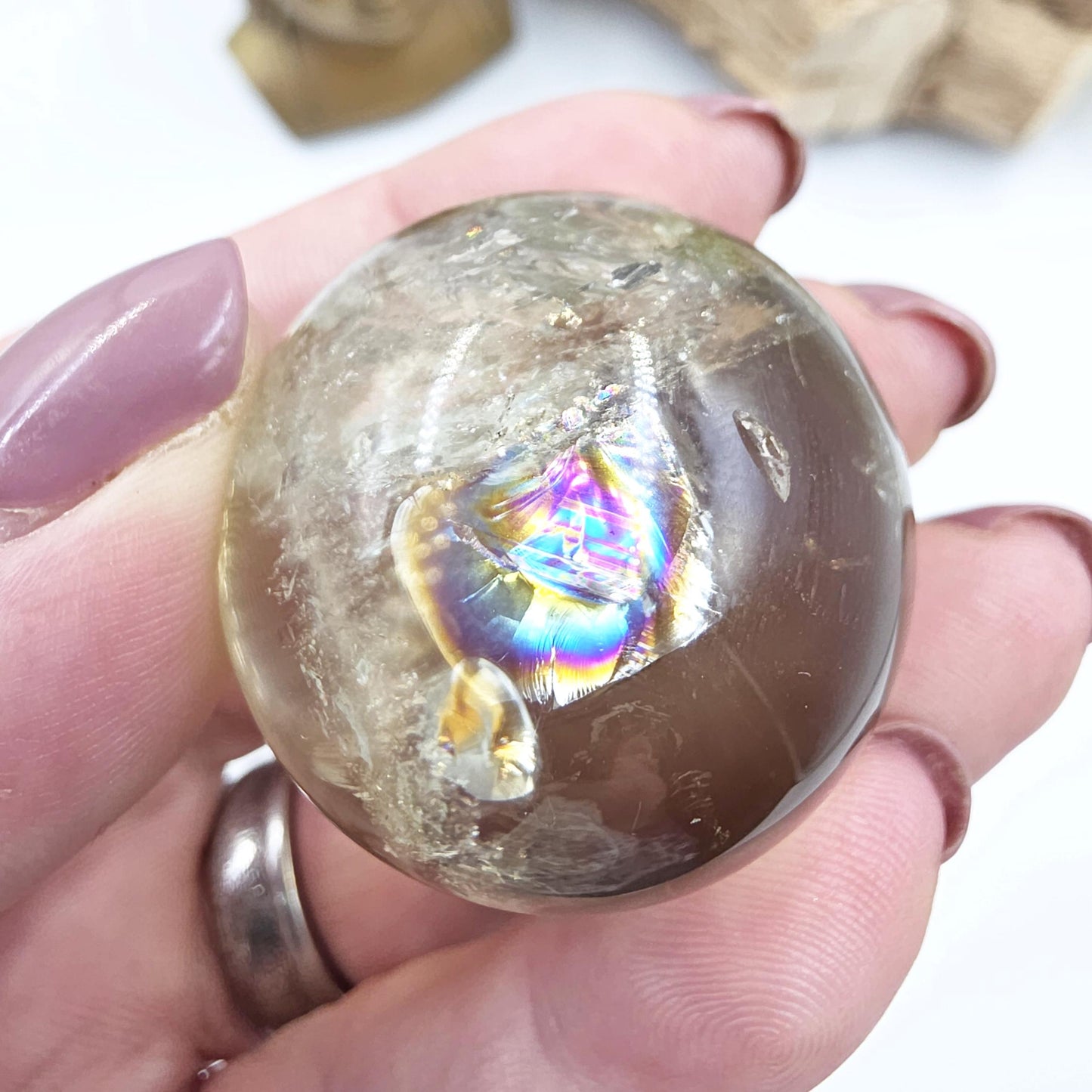 Discounted Citrine Sphere with Large Rainbows – Abundance & Positive Energy Crystal, 37mm