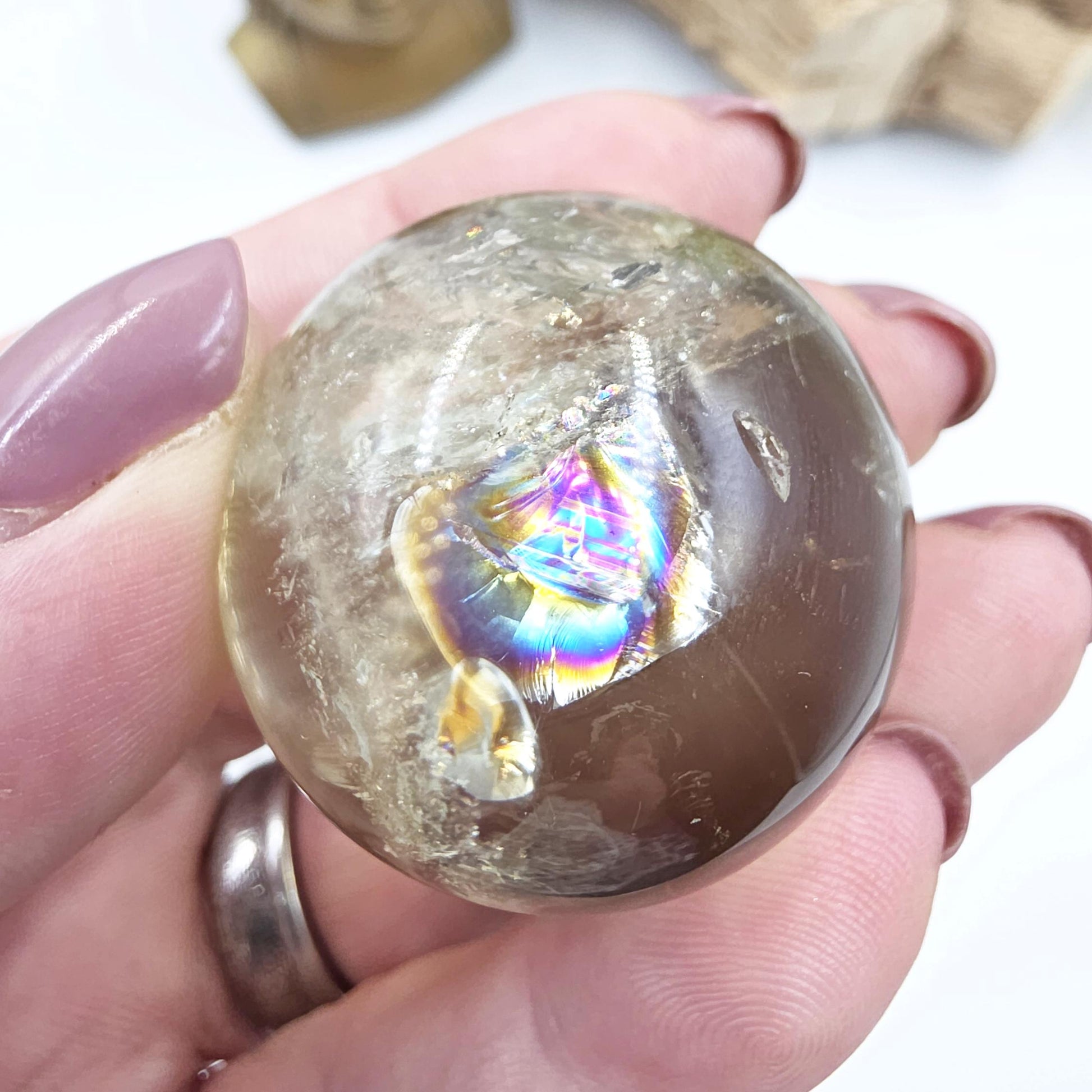 Discounted Citrine Sphere with Large Rainbows – Abundance & Positive Energy Crystal, 37mm