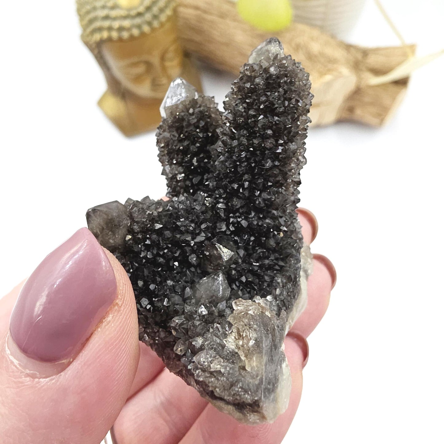 Rare Black Spirit Quartz Cluster Specimen – Protection, Spiritual Growth & High Vibration Crystal, 55g