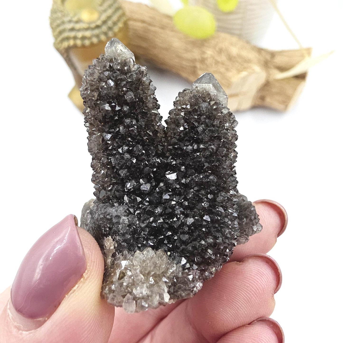 Rare Black Spirit Quartz Cluster Specimen – Protection, Spiritual Growth & High Vibration Crystal, 55g