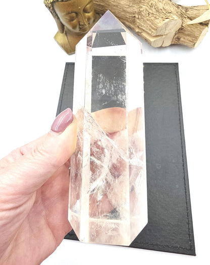 Large High Grade Clear Quartz Tower with Blue Needle Inclusions – Clarity & Spiritual Awareness Crystal, 465g