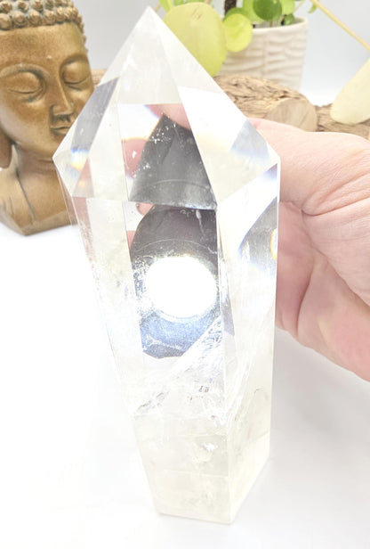 Large High Grade Clear Quartz Tower with Blue Needle Inclusions – Clarity & Spiritual Awareness Crystal, 465g
