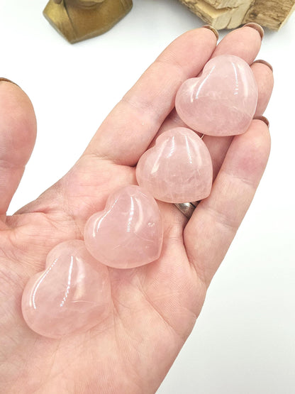 High Grade Rose Quartz Crystal Hearts – Love, Healing & Heart Chakra Crystal, 30mm