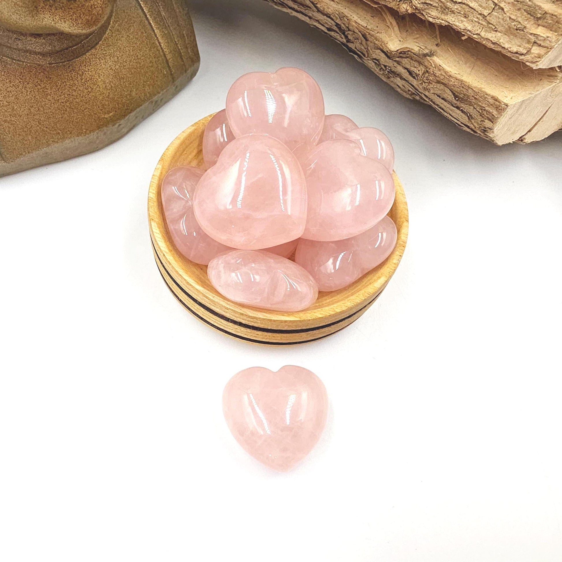High Grade Rose Quartz Crystal Hearts – Love, Healing & Heart Chakra Crystal, 30mm