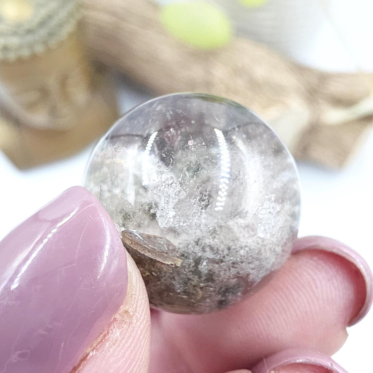 High Grade Garden Quartz (Lodolite) Mini Sphere with internal structure – Transformation & Spiritual Growth Crystal - 21mm
