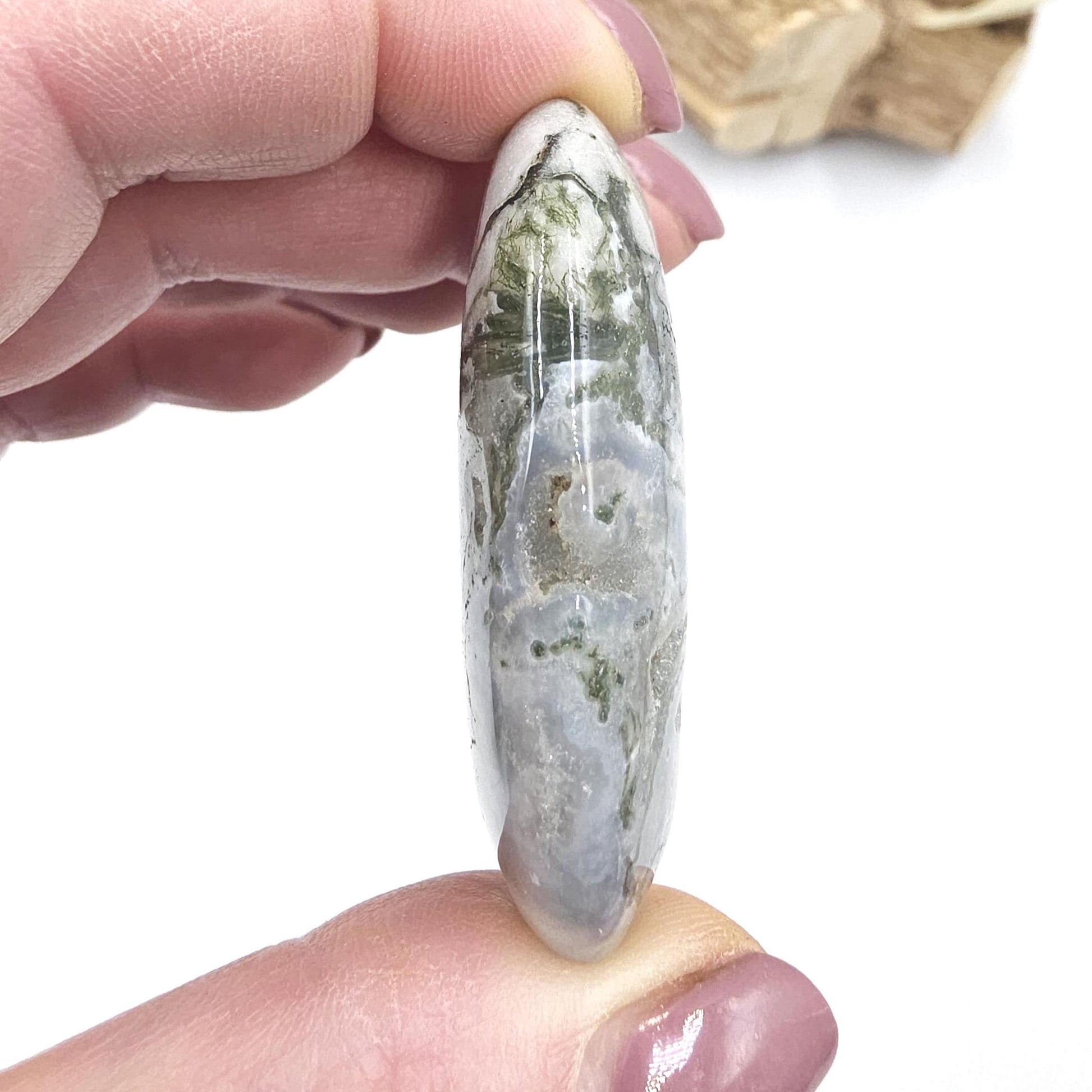 Drusy Moss Agate Palm Stone – Grounding & Growth Healing Crystal, 40g