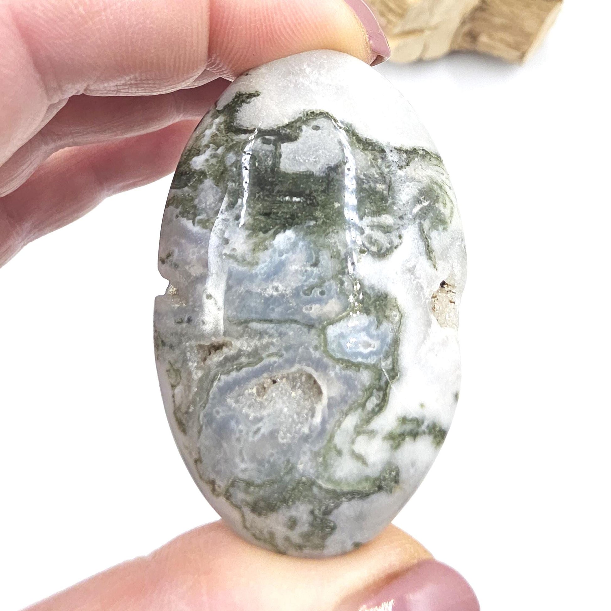 Drusy Moss Agate Palm Stone – Grounding & Growth Healing Crystal, 40g