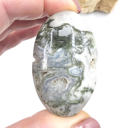 Drusy Moss Agate Palm Stone – Grounding & Growth Healing Crystal, 40g