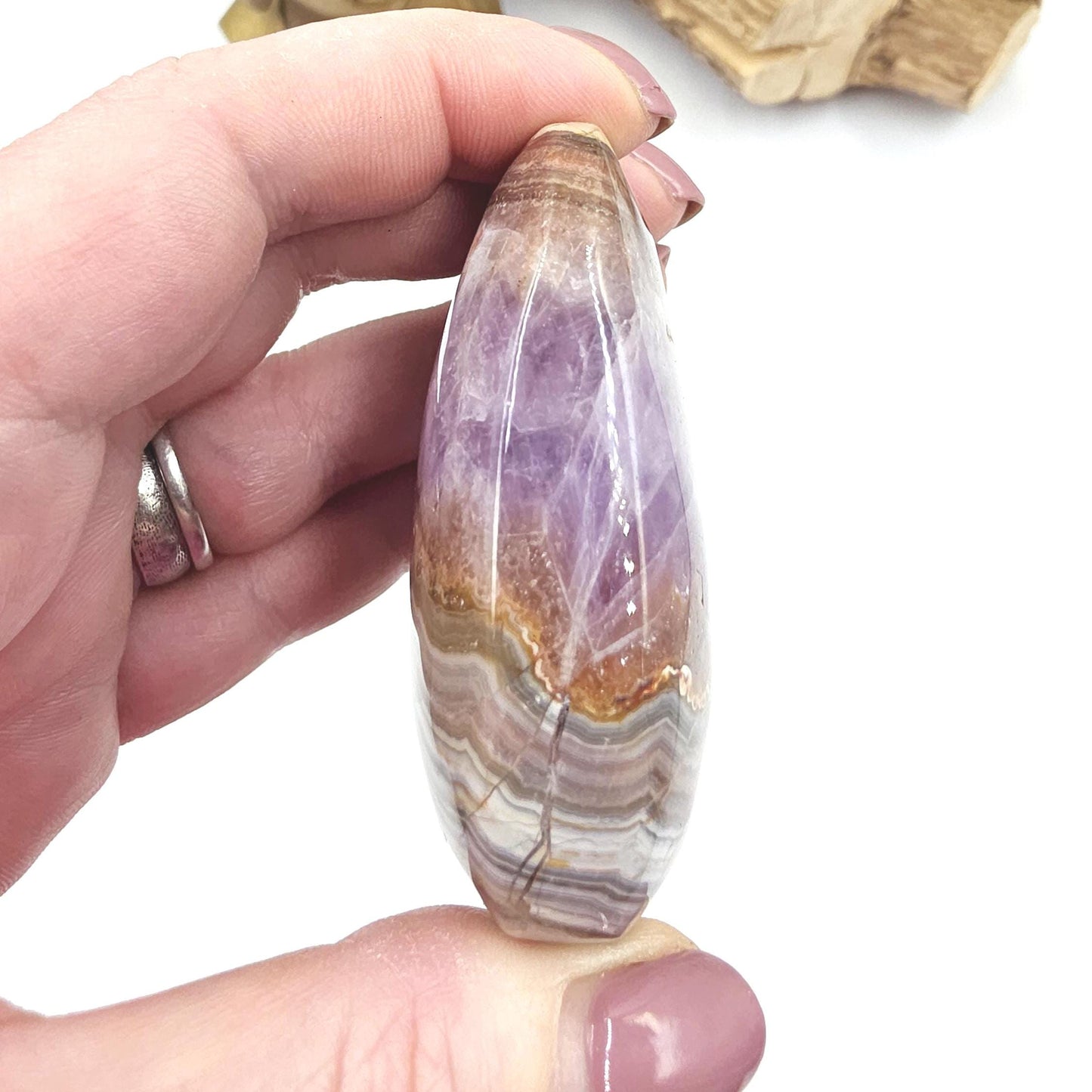 Large Amethyst Agate Palm Stone – Calm, Protection & Spiritual Healing Crystal, 130g