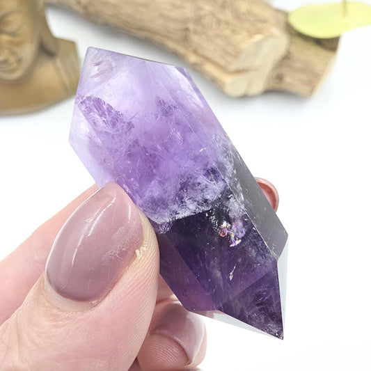 Two Tone Amethyst Double Point with Rainbows – Intuition, Calm & Spiritual Clarity Crystal, 40g