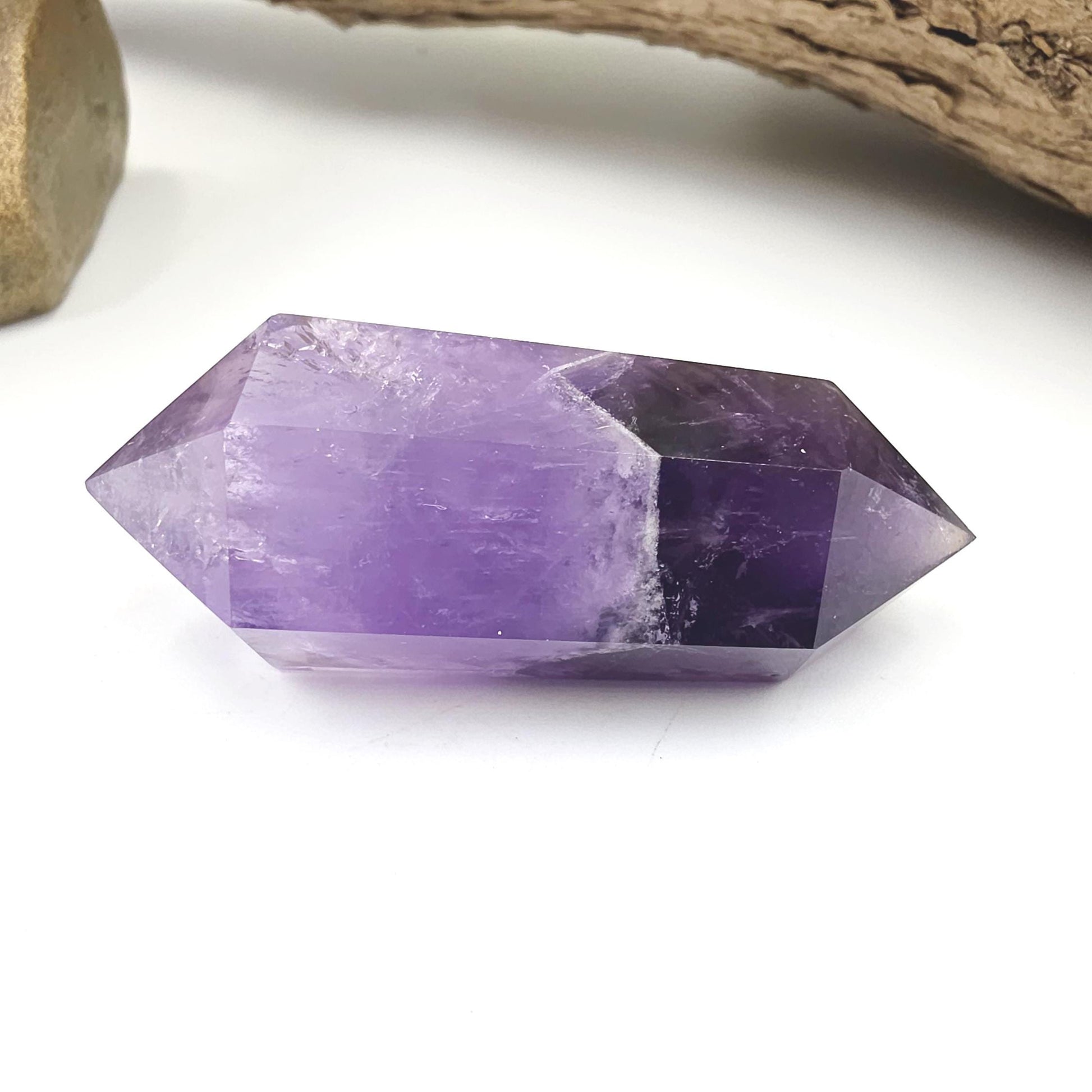 Two Tone Amethyst Double Point with Rainbows – Intuition, Calm & Spiritual Clarity Crystal, 40g