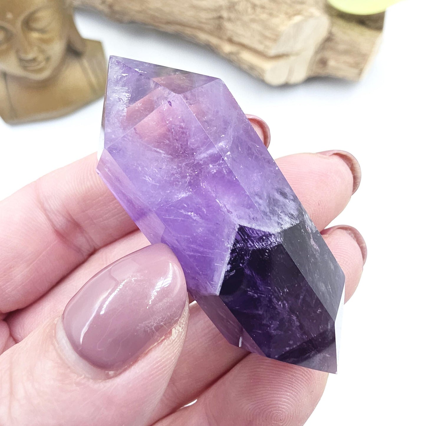 Two Tone Amethyst Double Point with Rainbows – Intuition, Calm & Spiritual Clarity Crystal, 40g