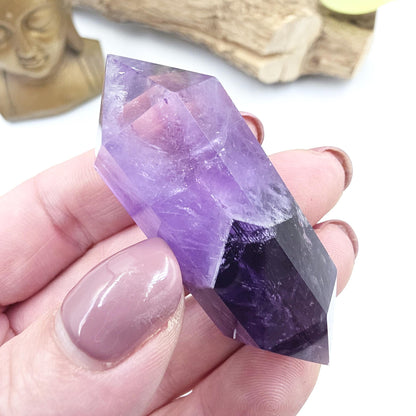 Two Tone Amethyst Double Point with Rainbows – Intuition, Calm & Spiritual Clarity Crystal, 40g