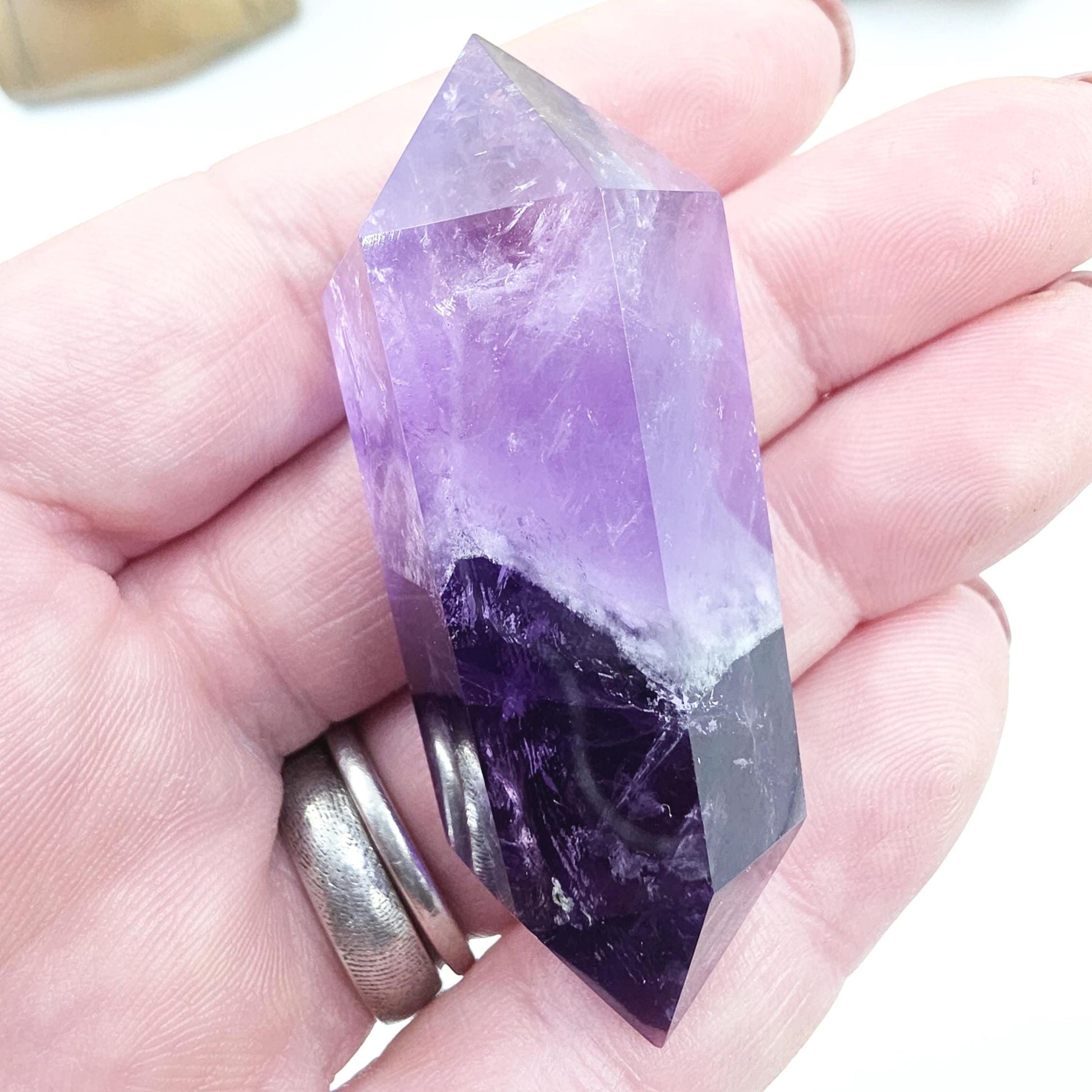 Two Tone Amethyst Double Point with Rainbows – Intuition, Calm & Spiritual Clarity Crystal, 40g