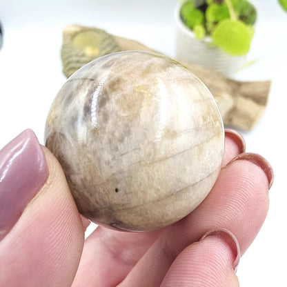 Black Moonstone & Sunstone Sphere – Protection, Joy and Root and Sacral Chakra Crystal, 36mm