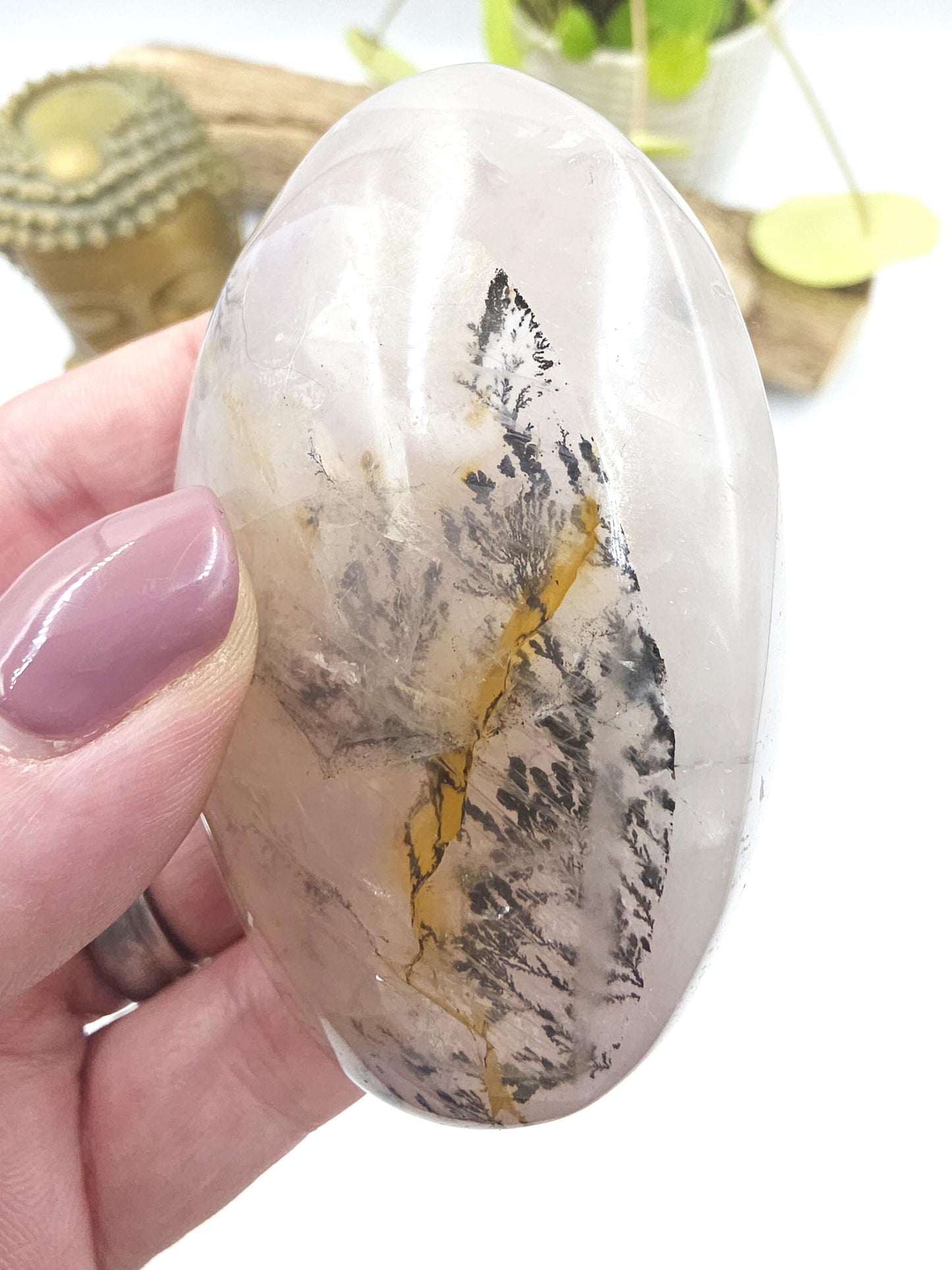 Large Rare Dendritic Quartz Palm Stone – Clarity, Growth and Root & Crown Chakra Crystal, 155g