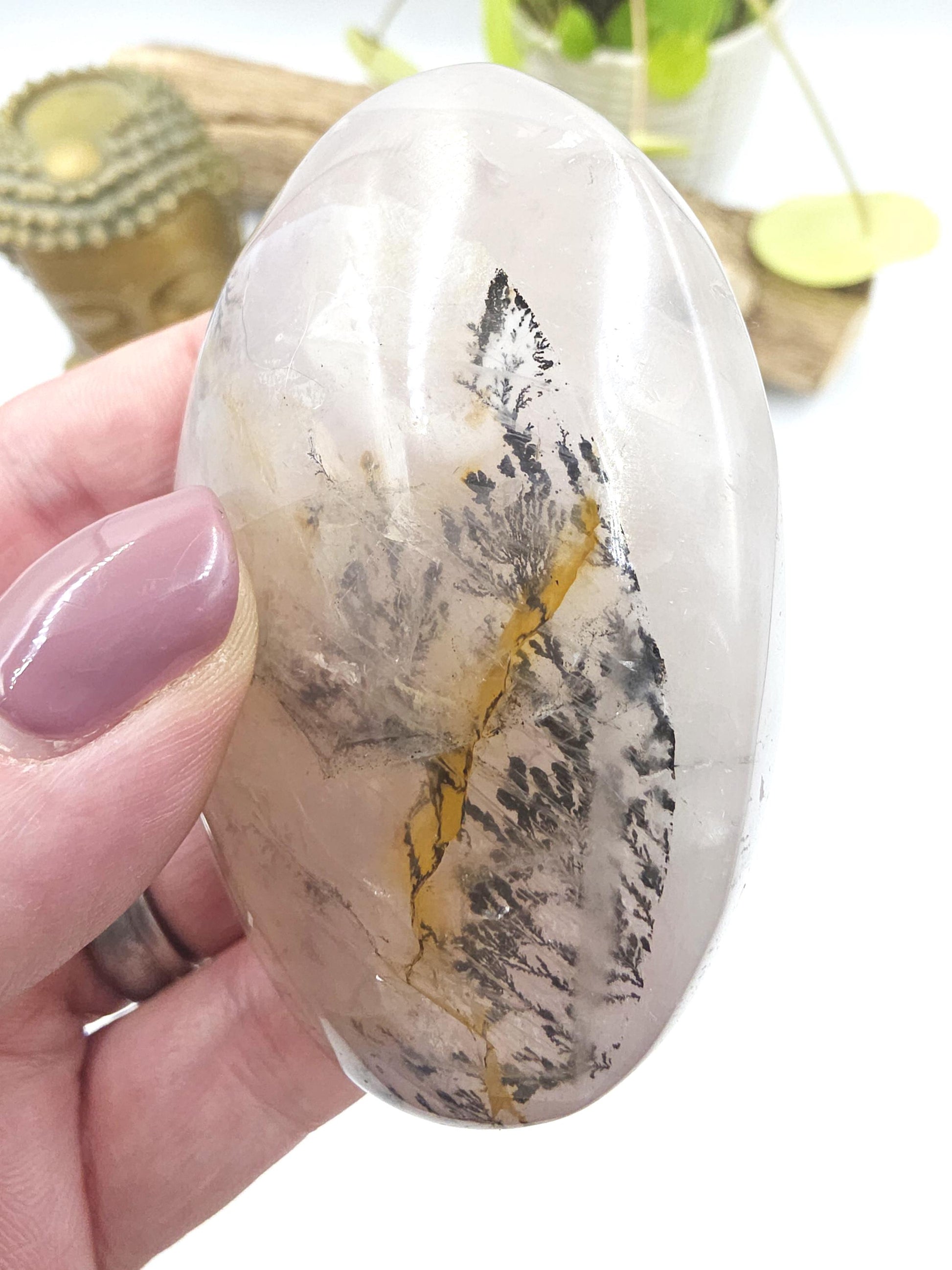 Large Rare Dendritic Quartz Palm Stone – Clarity, Growth and Root & Crown Chakra Crystal, 155g