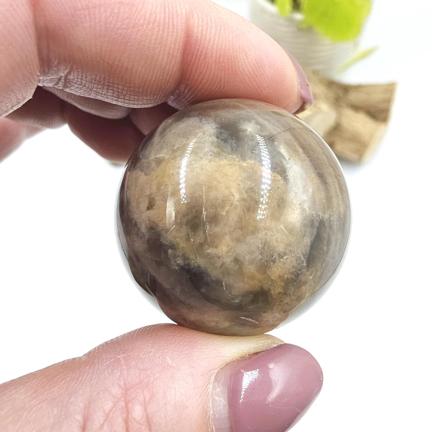 Black Moonstone & Sunstone Sphere – Protection, Joy and Root and Sacral Chakra Crystal, 36mm