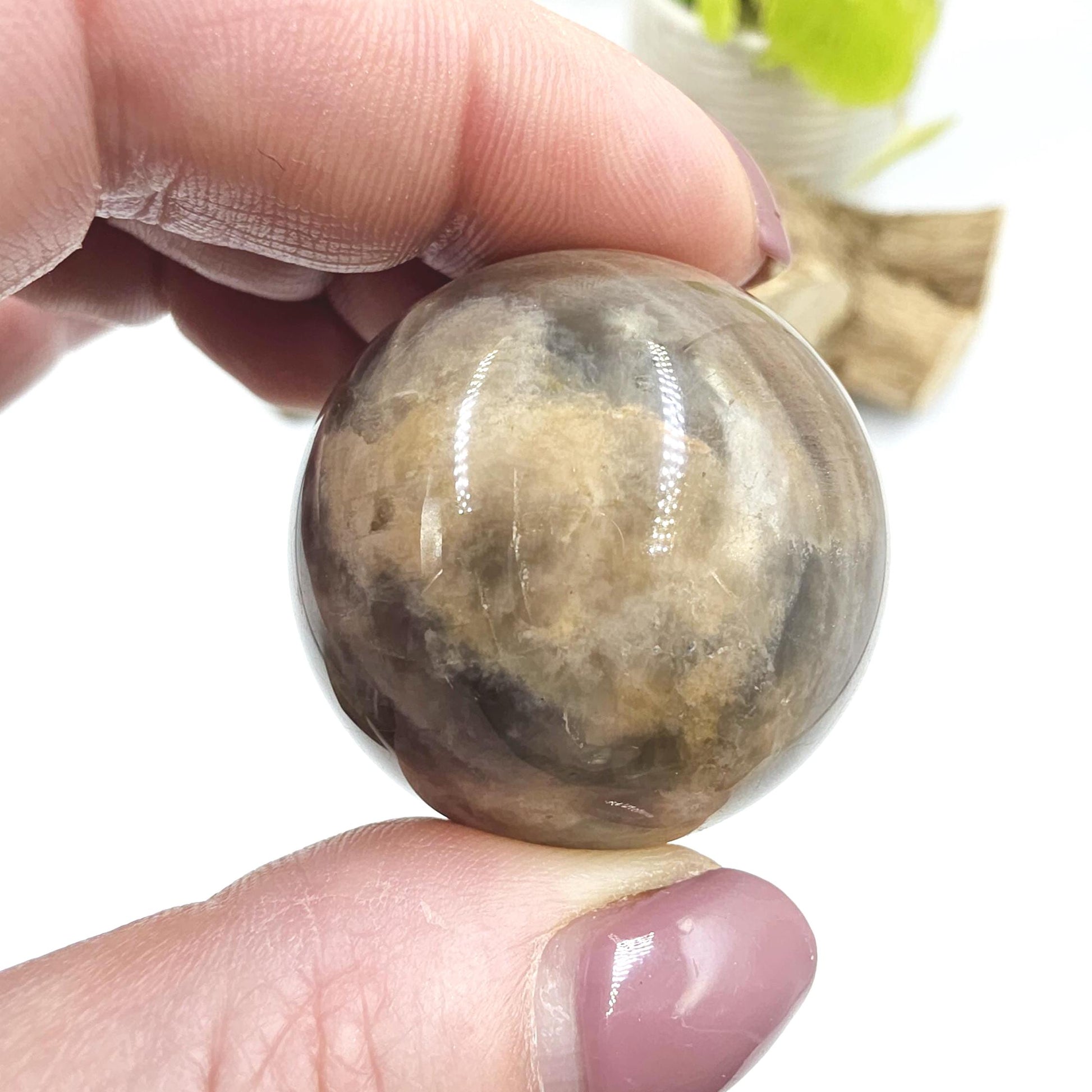 Black Moonstone & Sunstone Sphere – Protection, Joy and Root and Sacral Chakra Crystal, 36mm