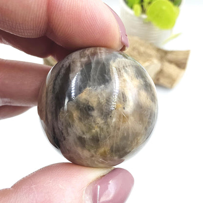 Black Moonstone & Sunstone Sphere – Protection, Joy and Root and Sacral Chakra Crystal, 36mm