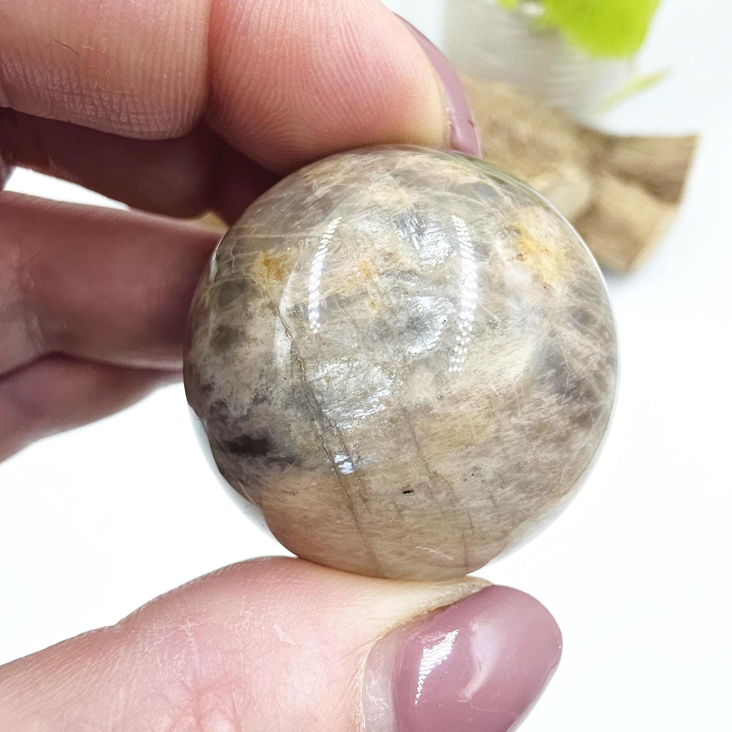 Black Moonstone & Sunstone Sphere – Protection, Joy and Root and Sacral Chakra Crystal, 36mm